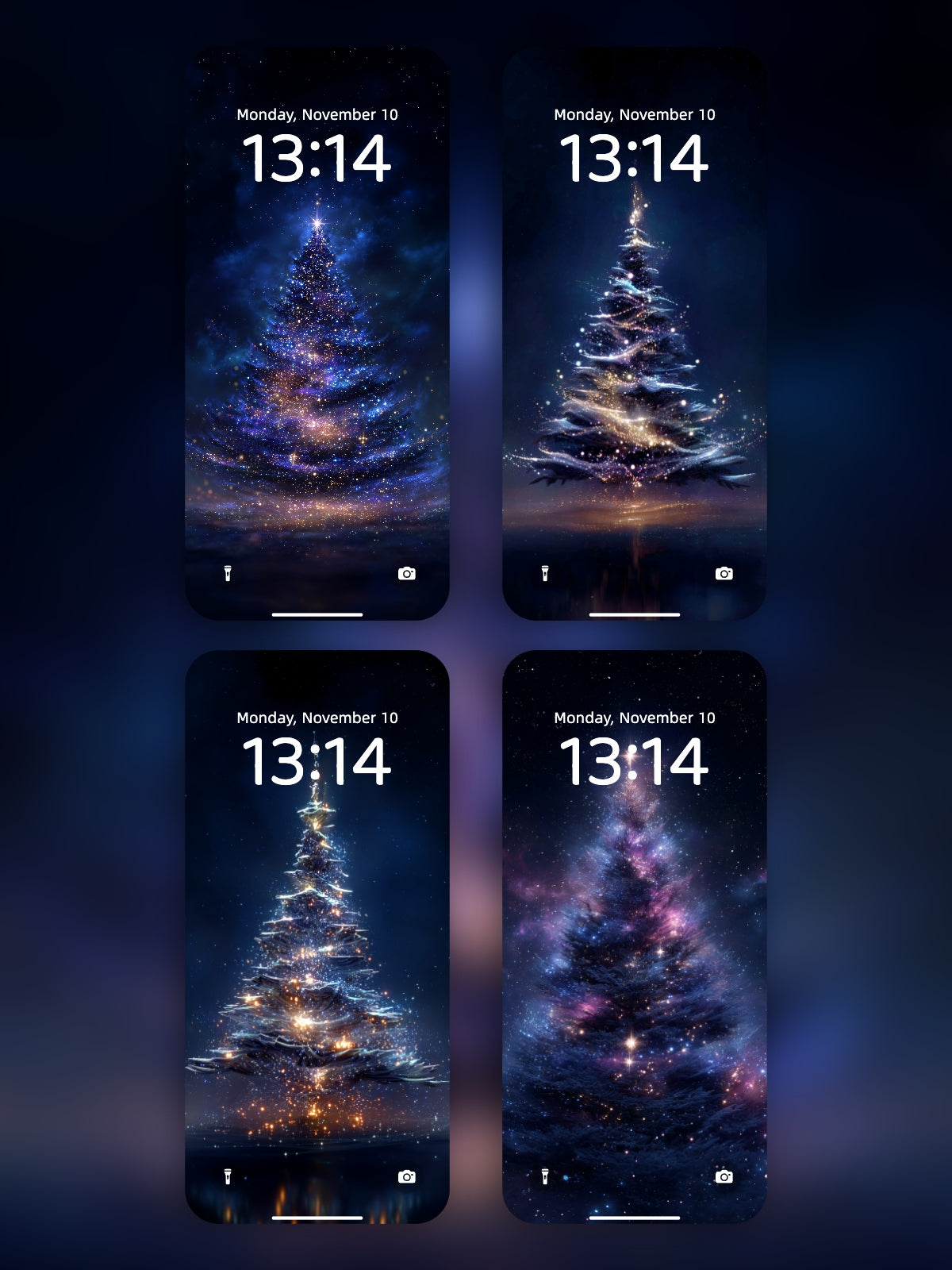 Blue Starry Christmas Tree · 4K HD Wallpaper Set (4 Images)